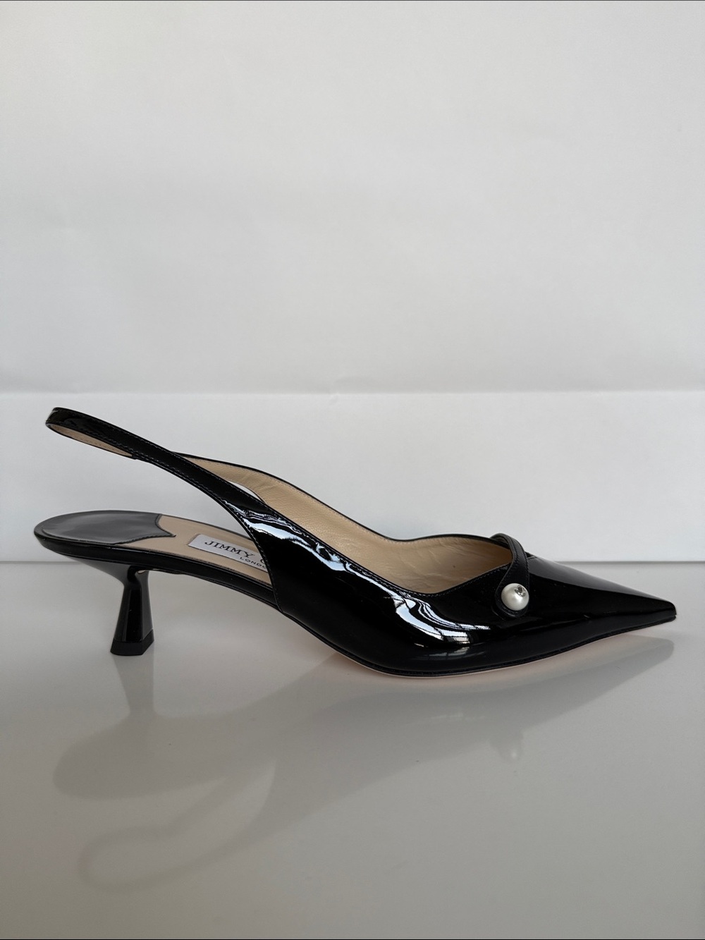 Jimmy Choo Amita 45 Black Patent Leather Pointed Toe Pumps